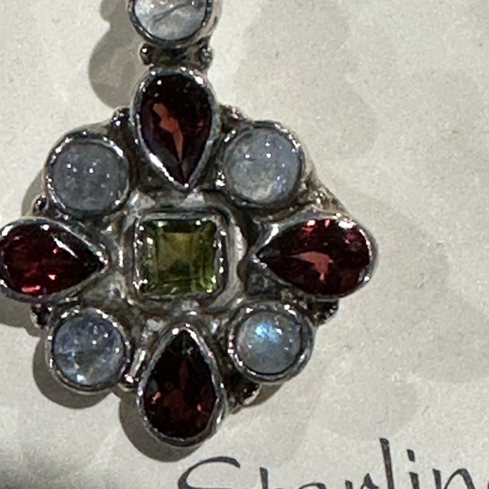 Agate, Garnet, peridot. Sterling silver earrings with real stones